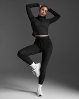 Flex Crop 1/2 Zip Long Sleeve, Black/Black