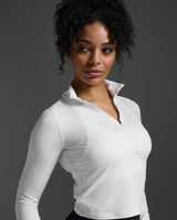 Flex Crop 1/2 Zip Long Sleeve, White/White