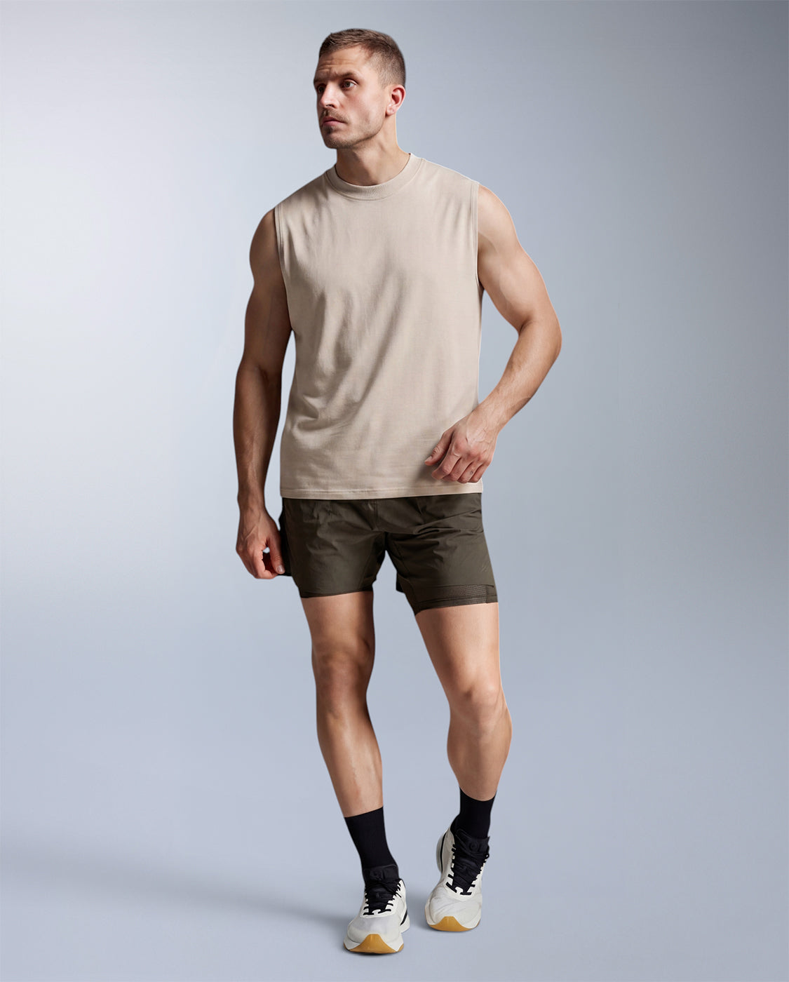 Motion Oversized Tencel Tank, Chalk/Chalk