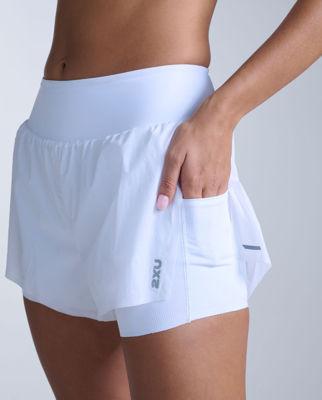 Aero Hi-Rise 2-In-1 3 Inch Shorts, White/Silver Reflective