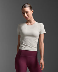 Fluid Modal Ribbed Crop Tee, Moon/White