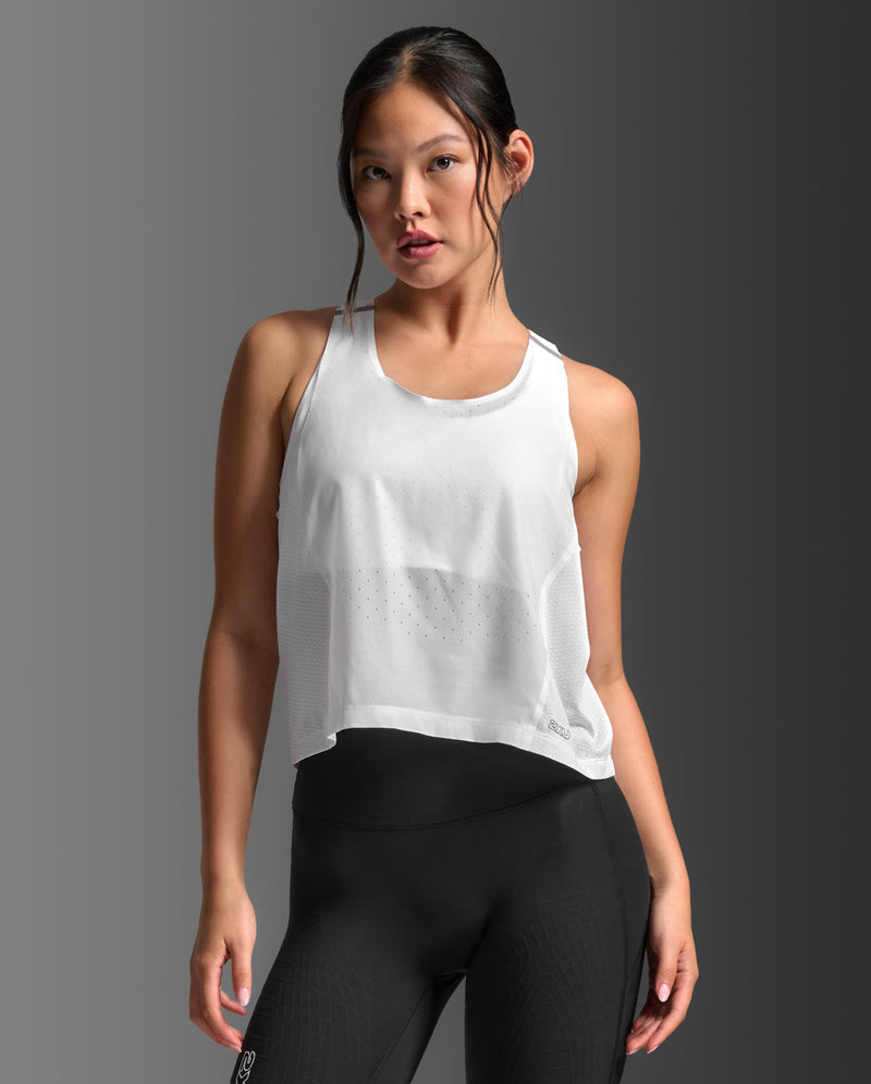 Light Speed React Crop Singlet, White/Silver Reflective