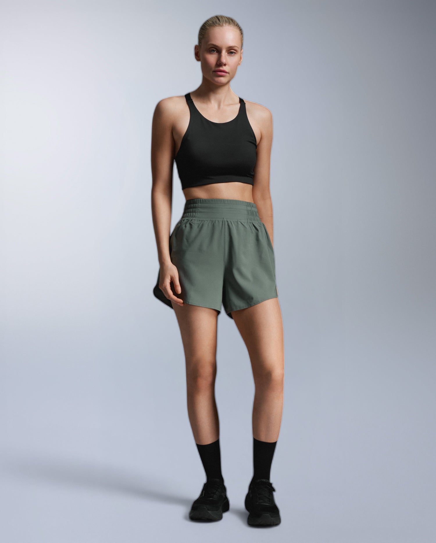 Aero Hi-Rise 4 Inch Shorts, Olive Leaf/Olive Leaf Reflective