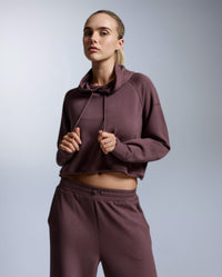 Wonderluxe Sand Washed Cropped Hoodie, Currant/White