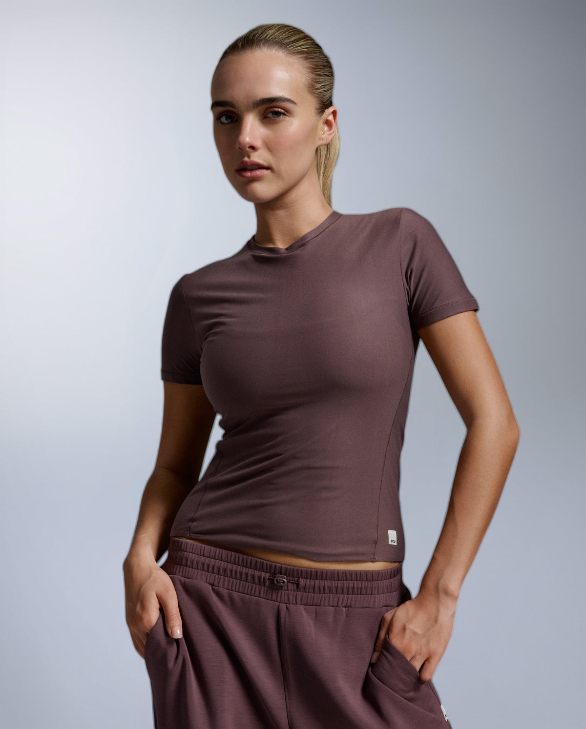 Wonderluxe Fitted Tee, Currant/Currant