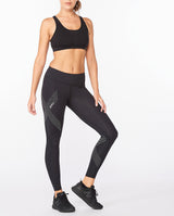 Motion Mid-Rise Compression Tights, Black/Dotted Reflective Logo