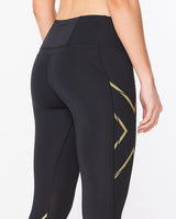 Light Speed Mid-Rise Compression Tights, Black/Gold Reflective